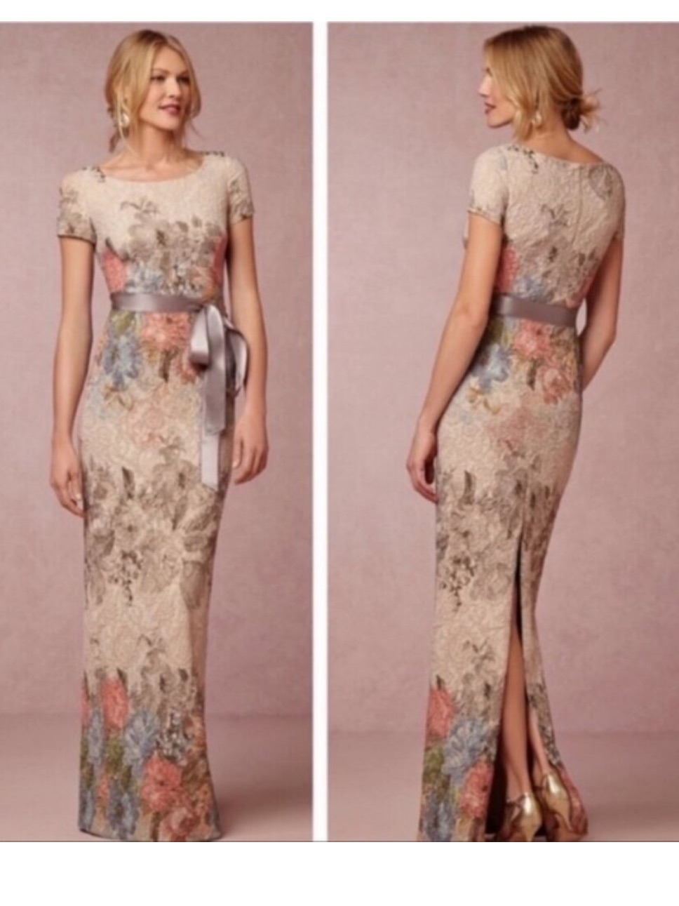 Nwot Adrianna Papell Matelass Floral Jacquard Column Dress Gown - Size 12
